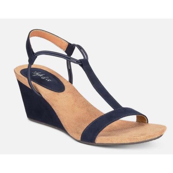 Women's mulan wedge sandals for Macy's size 10M Navy suede worn once - Picture 3 of 5